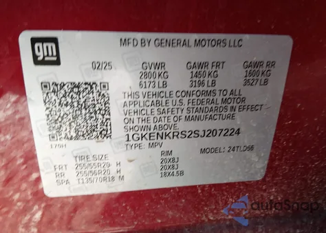 2025 GMC Acadia Fwd Elevation z USA, uszkodzony, nr VIN 1GKENKRS2SJ207224